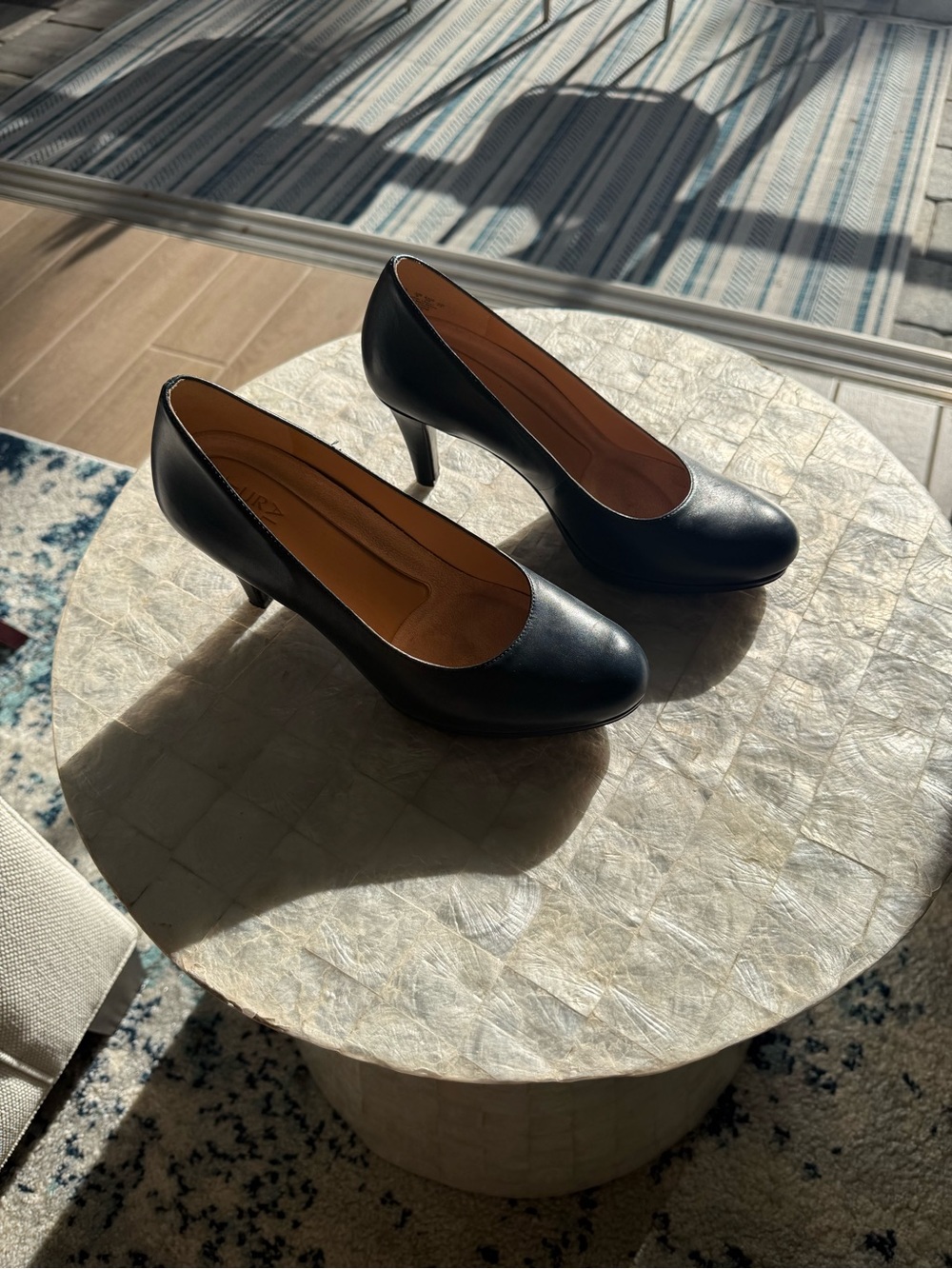 Naturalizer Black Leather Mid-Heel Pumps